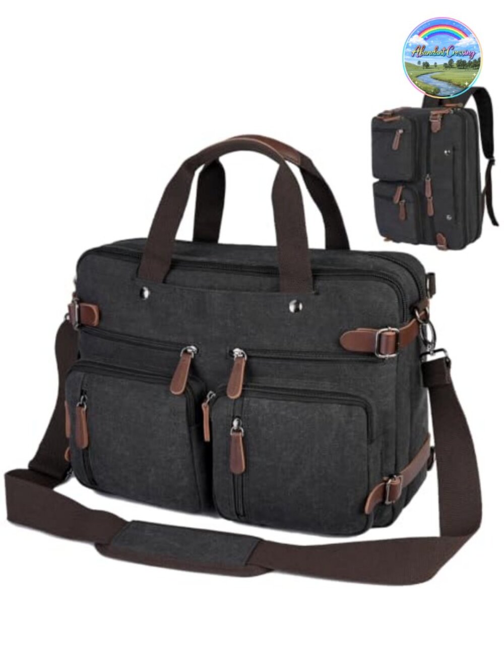3-in-1 Convertible Canvas Laptop Bag 17.3 inch Messenger Briefcase Backpack